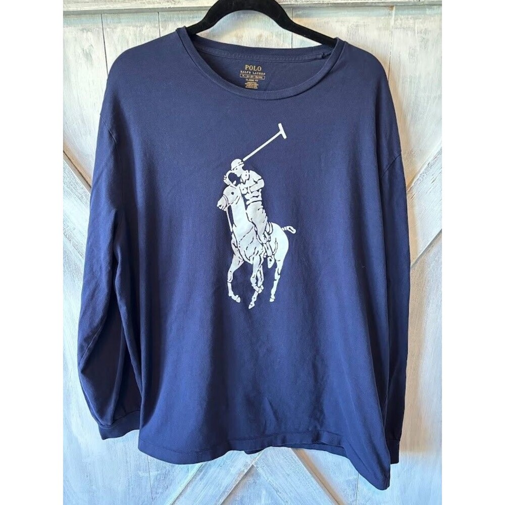 Polo Ralph Lauren Vintage Made in Peru Long-Sleeve Blue Shirt Pony Logo Men's XL